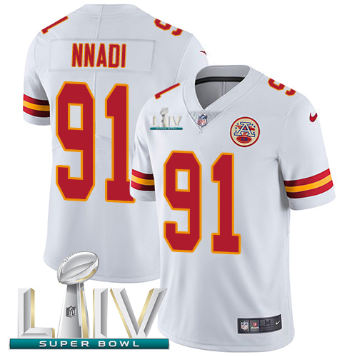 Kansas City Chiefs Nike #91 Derrick Nnadi White Super Bowl LIV 2020 Youth Stitched NFL Vapor Untouchable Limited Jersey->youth nfl jersey->Youth Jersey